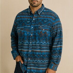 Tin Haul Blue‎ and Brown Geometric Shirt